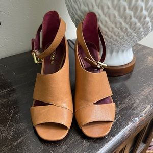 Coach Ankle Strap Heel. Size 6B. Worn once. Soft tan leather.